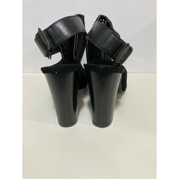 Tahari Margaret 2 black suede cut out peep toe sling back block heels 8m - Picture 3 of 6